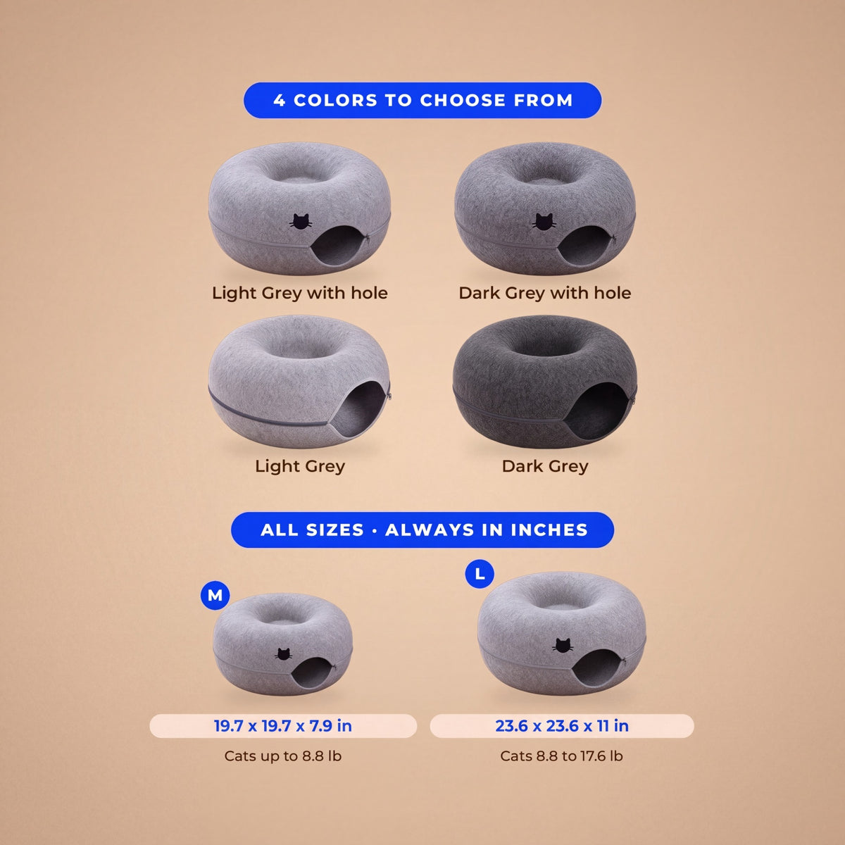 Loop Felt Tunnel Bed - size guide blueprint