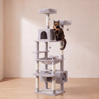 Atlas Tall Cat Tower - Grey - with a cat