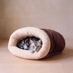Burrow Sleeping Bag Bed - Mocha - with a cat