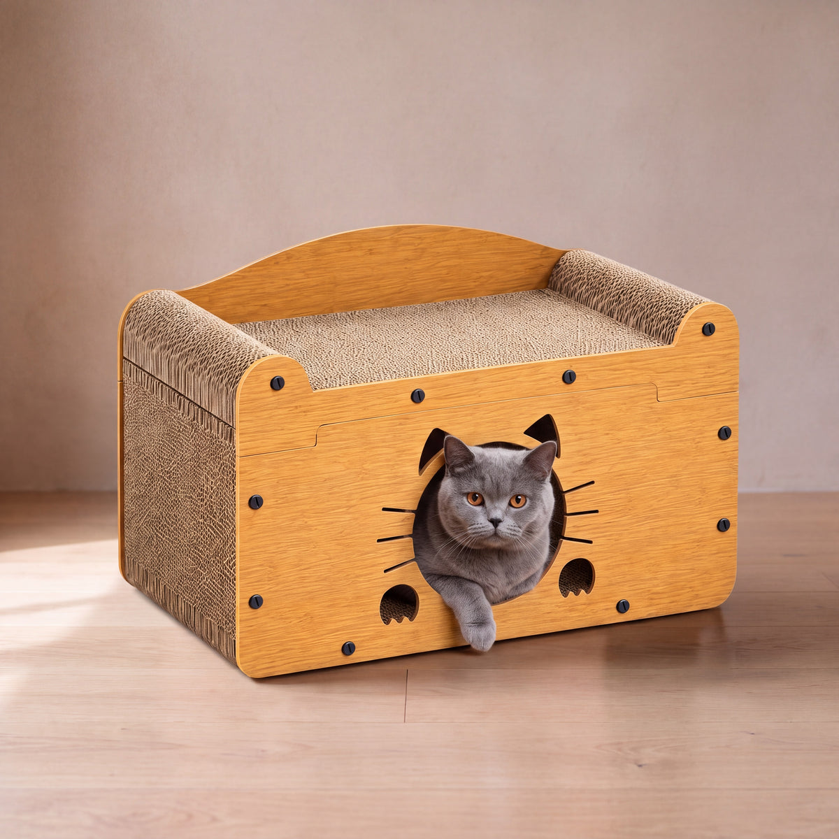 Cabin Scratch House - Cat Face 56x30x30cm - with a cat