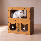 Cabin Scratch House - Double Decker 51x45x24cm - with a cat