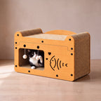 Cabin Scratch House - Fish Window 56x30x30cm - with a cat