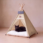 Canvas Teepee Bed - Khaki - with a cat