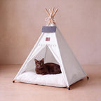 Canvas Teepee Bed - White - with a cat