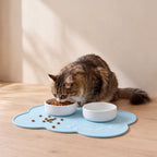 Cloud Silicone Feeding Mat - Blue - with a cat