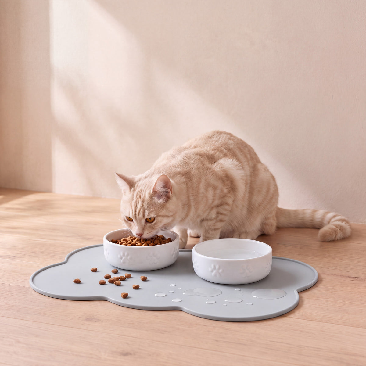 Cloud Silicone Feeding Mat - Gray - with a cat
