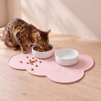 Cloud Silicone Feeding Mat - Pink - with a cat