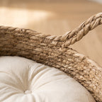 Coil Basket Bed - woven seagrass and cushion seam close up