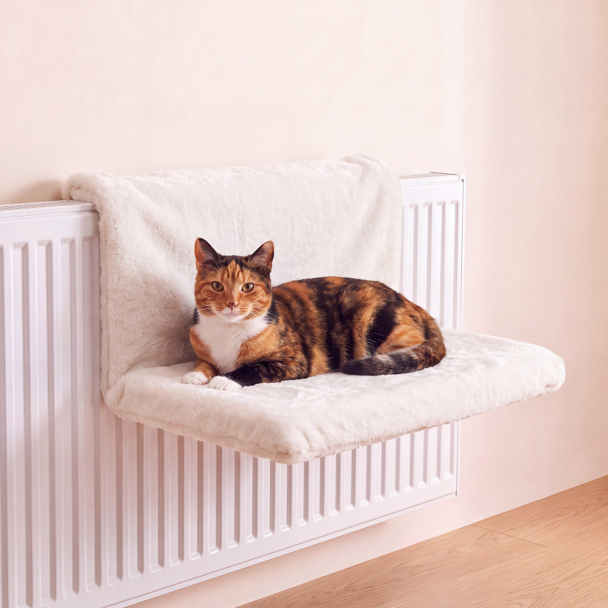 Cradle Radiator Bed - Cream - with a cat