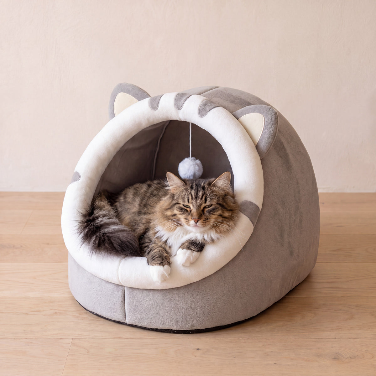 Den Cave Bed - Gray - with a cat