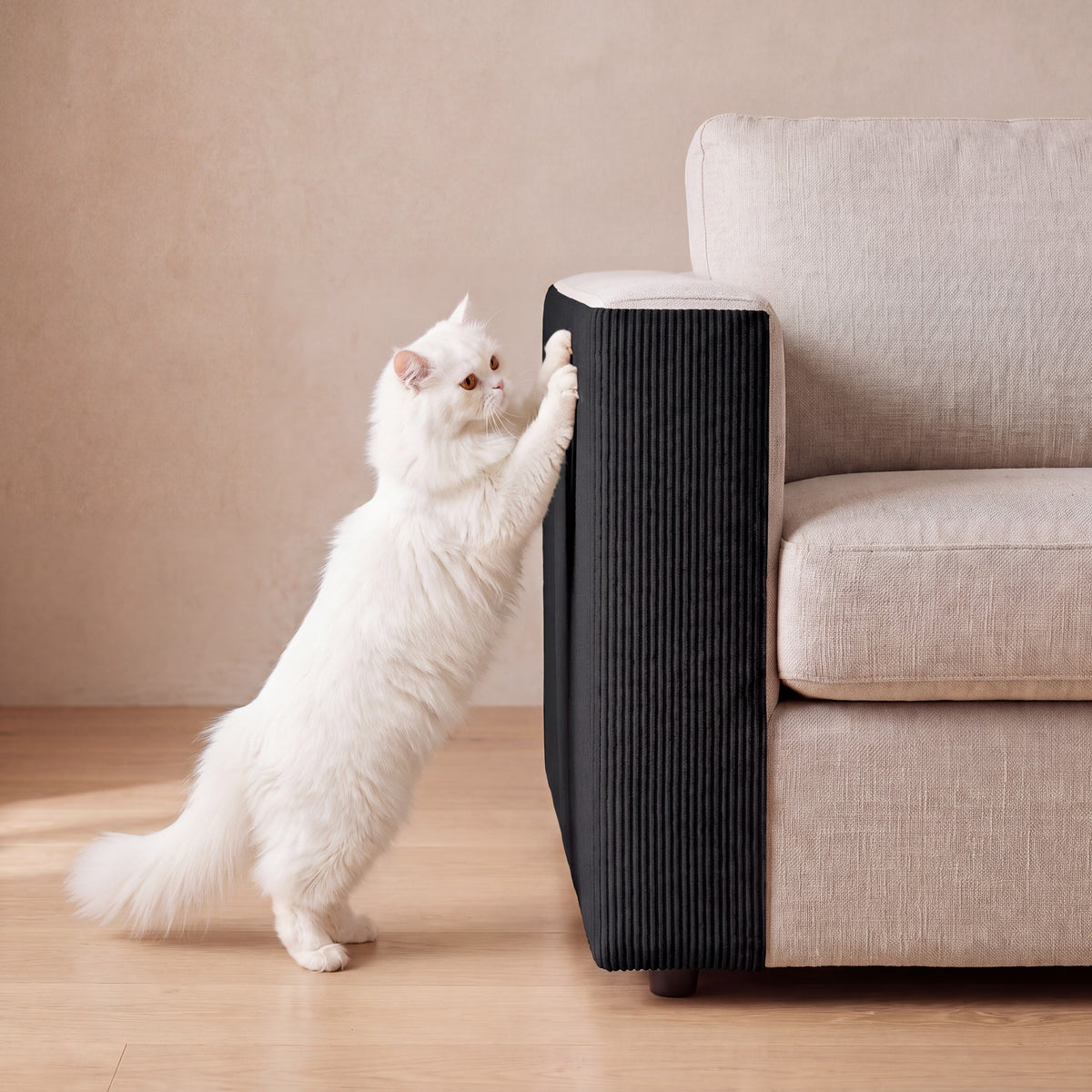 Guard Couch Scratch Wrap - Black - with a cat