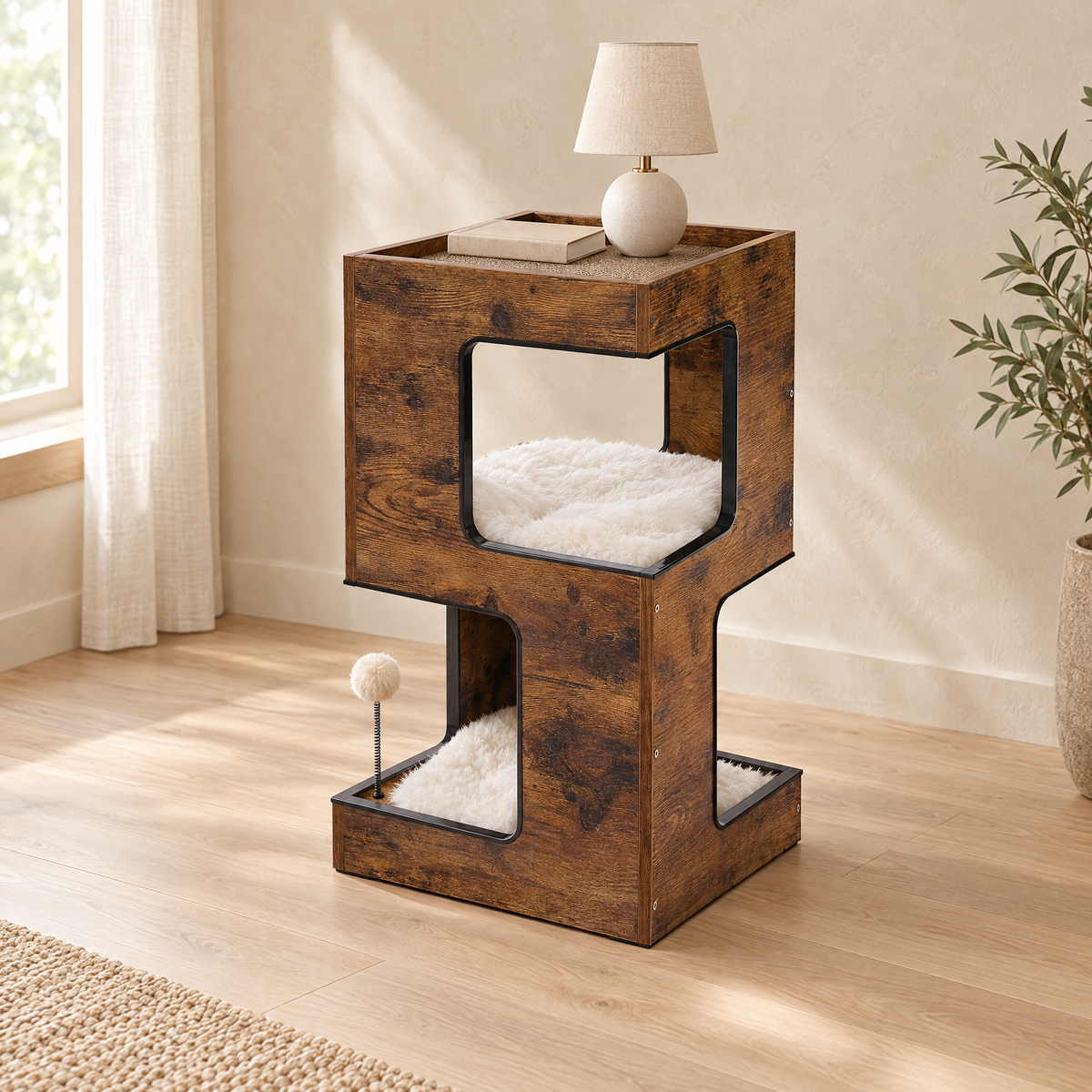 Nightstand Cat Condo - Rustic Brown - hero