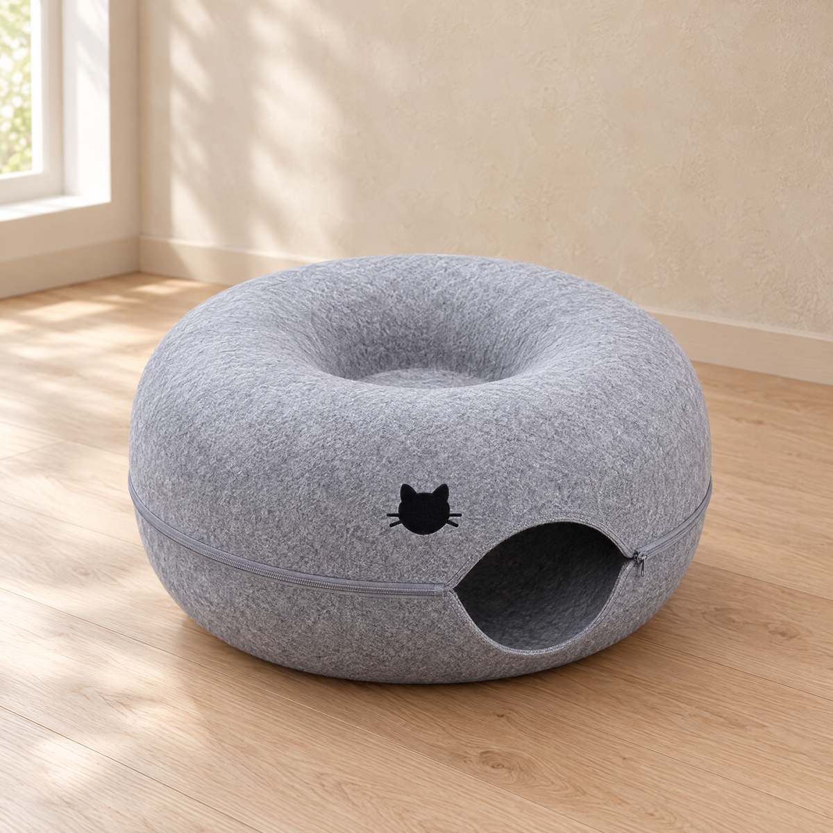 Loop Felt Tunnel Bed - Light Grey with hole - hero