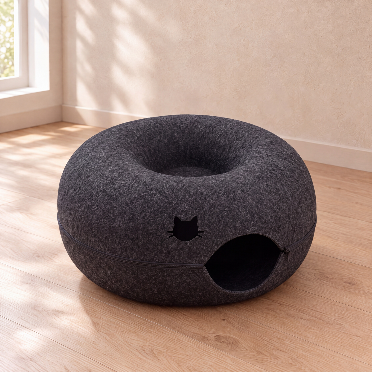 Loop Felt Tunnel Bed - Dark Grey with hole - hero