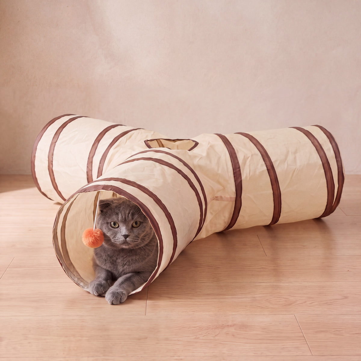 Hide Play Tunnel - Y-Shape - with a cat