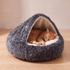 Hideaway Hooded Bed - Frost Grey - with a cat