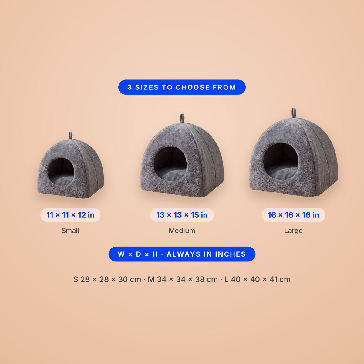 Hut Fleece Cave Bed - size guide blueprint