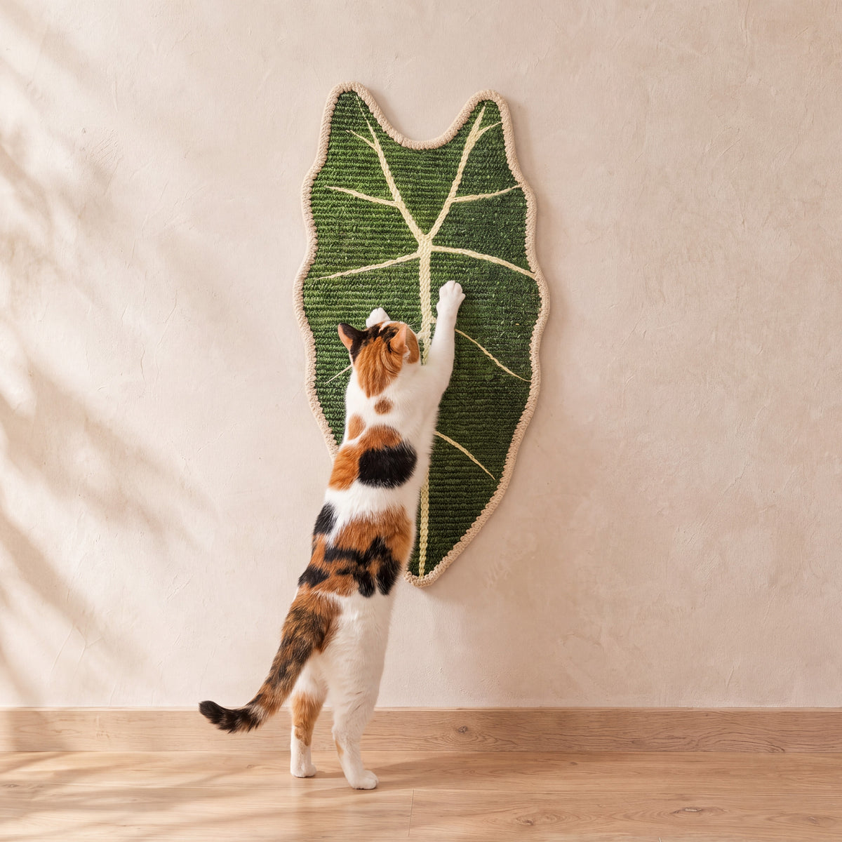 Leaf Wall Scratch Board - Arrow Leaf - with a cat