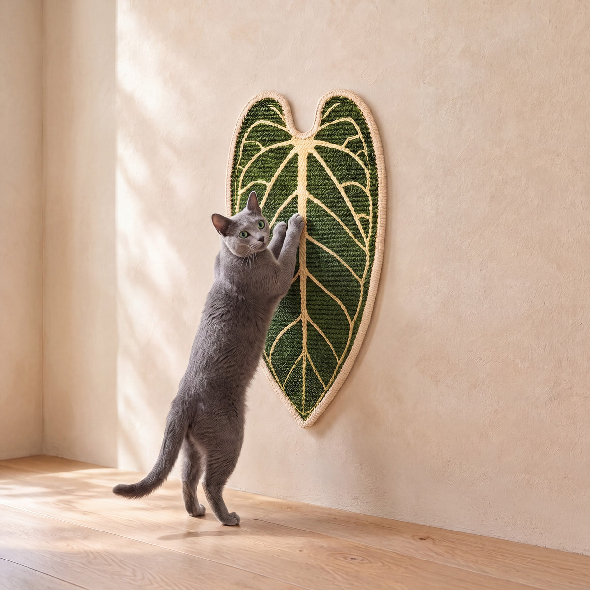 Leaf Wall Scratch Board - Heart Leaf - with a cat