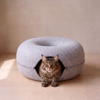 Loop Felt Tunnel Bed - Light Grey - with a cat