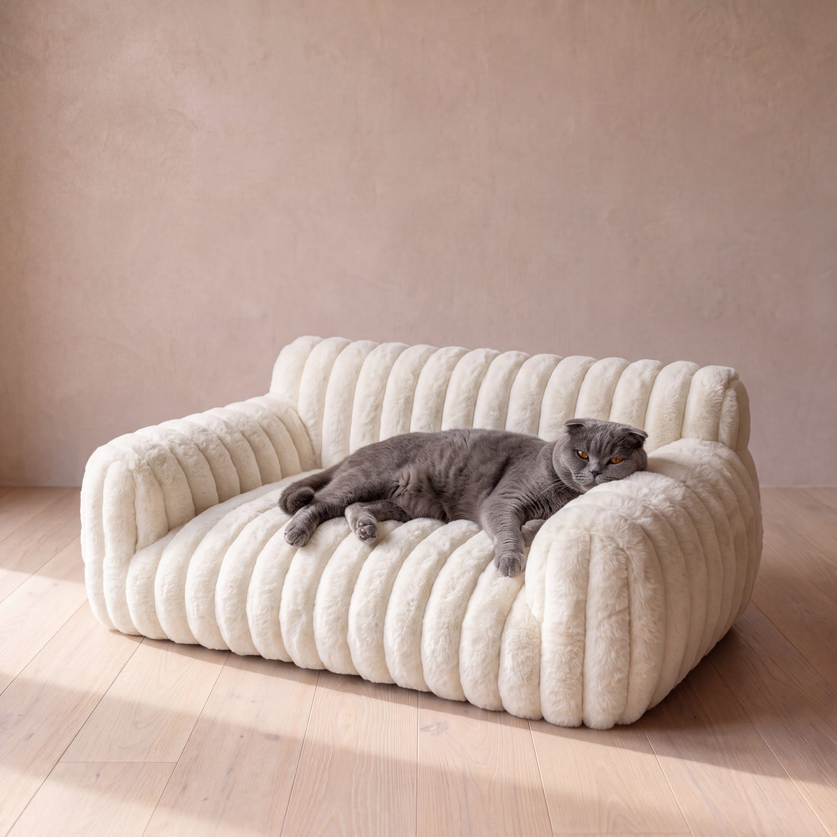 Lounge Sofa Bed - White - with a cat