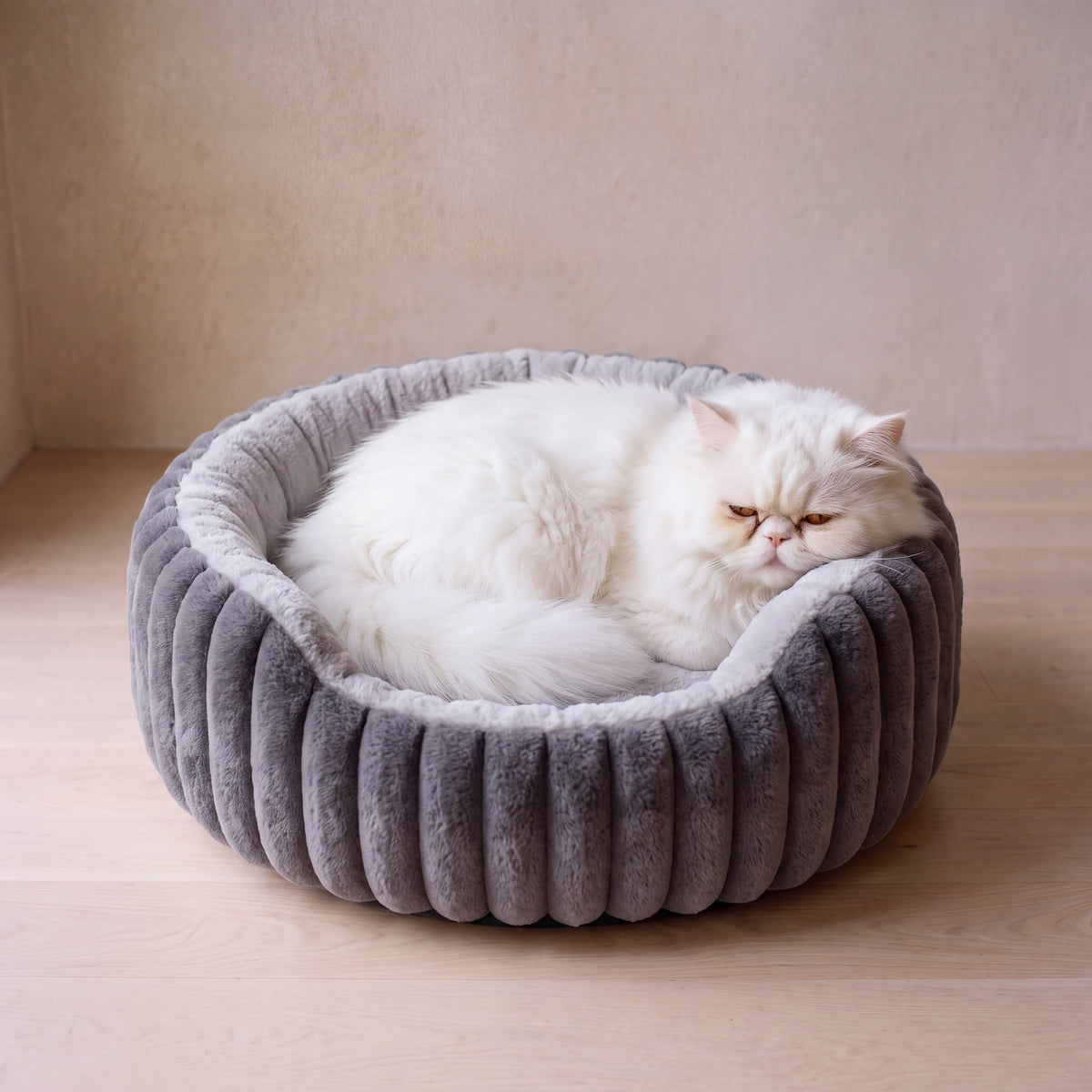 Nest Plush Bed - GRAY - with a cat