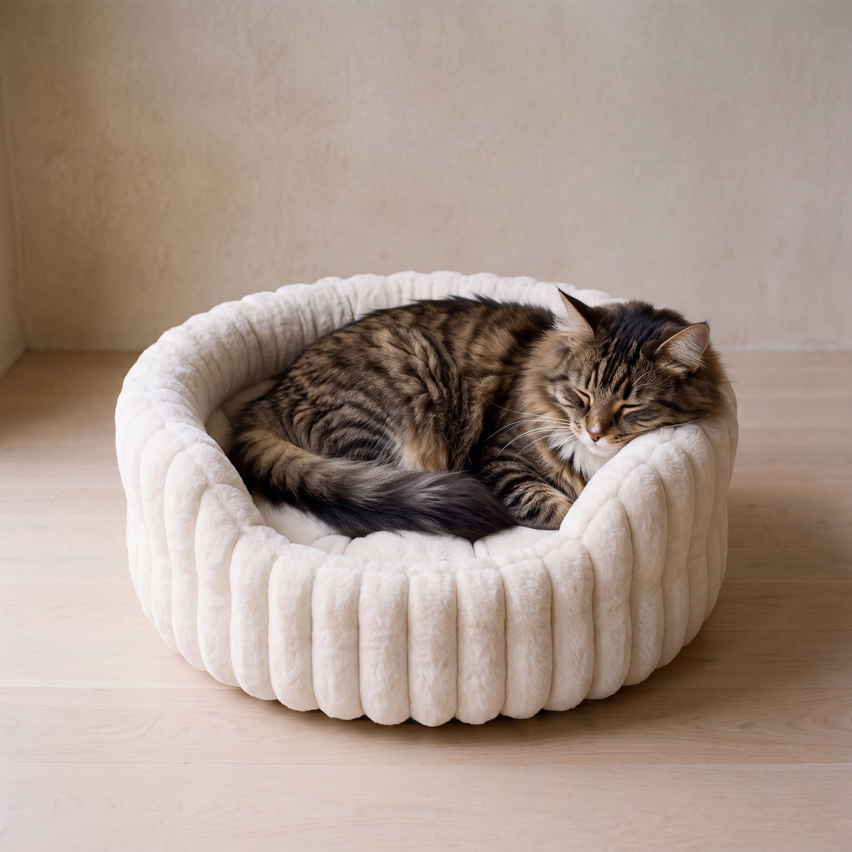 Nest Plush Bed - WHITE - with a cat