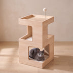 Nightstand Cat Condo - Beige - with a cat