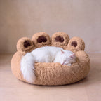 Paw Plush Bed - Mocha - with a cat