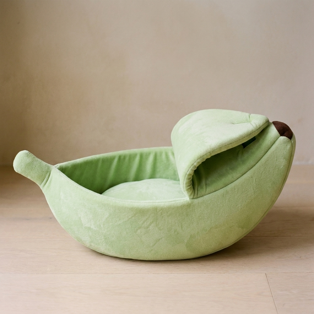 Snug Banana Bed light green banana cat bed - lifestyle