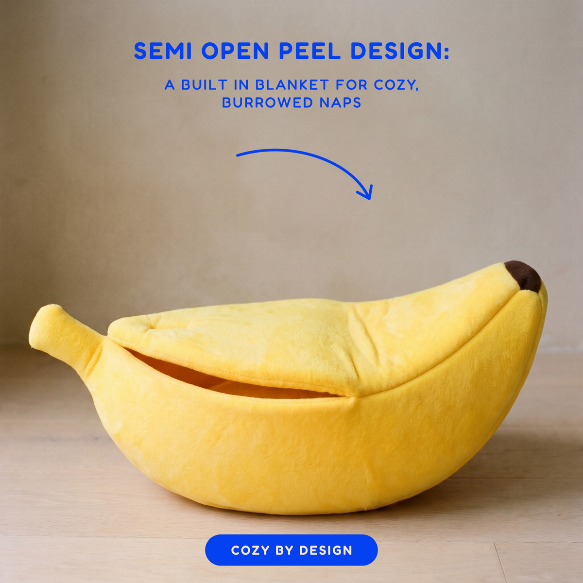 Snug Banana Bed yellow banana cat bed - infographic