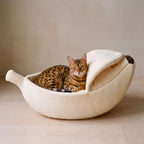 Snug Banana Bed - WHITE - with a cat