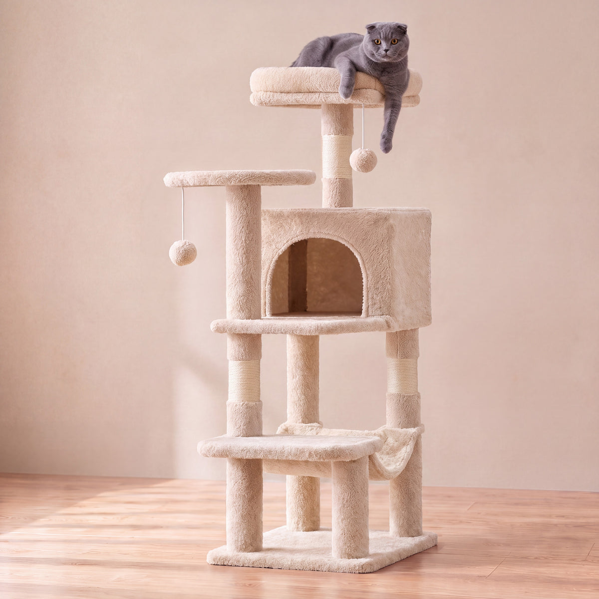 Summit Cat Tree - Beige - with a cat