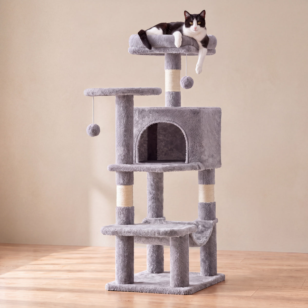 Summit Cat Tree - Light Grey - with a cat