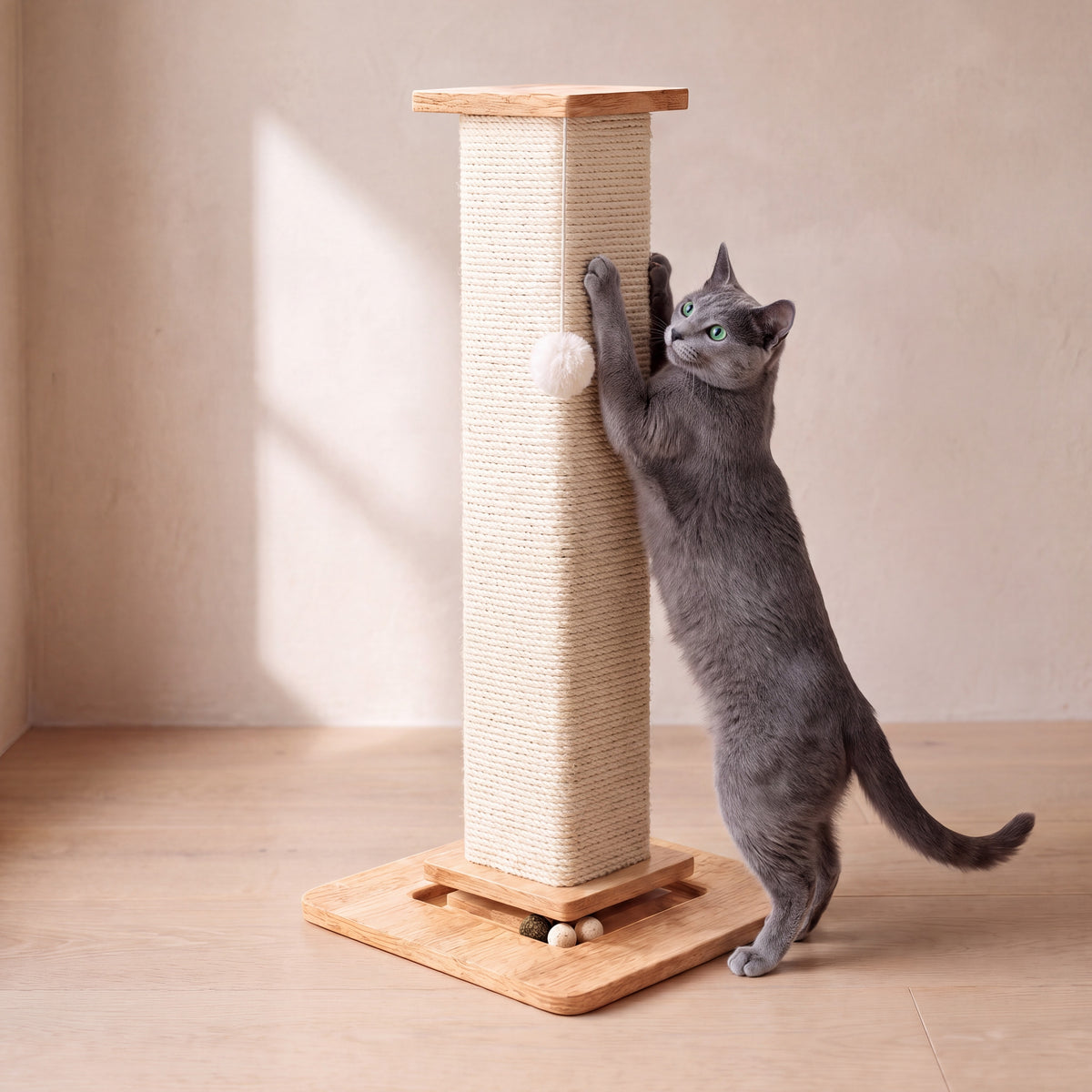 Tower Sisal Post - Cream - with a cat