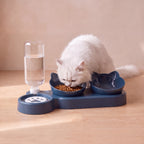 Twin Ear Feeding Station - Navy - with a cat
