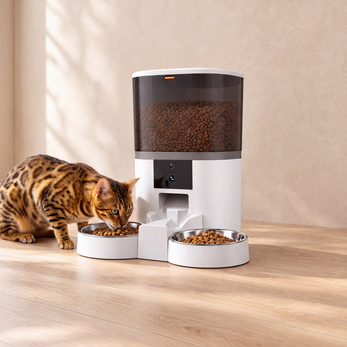 Watch Smart Camera Feeder - Double Bowl - with a cat